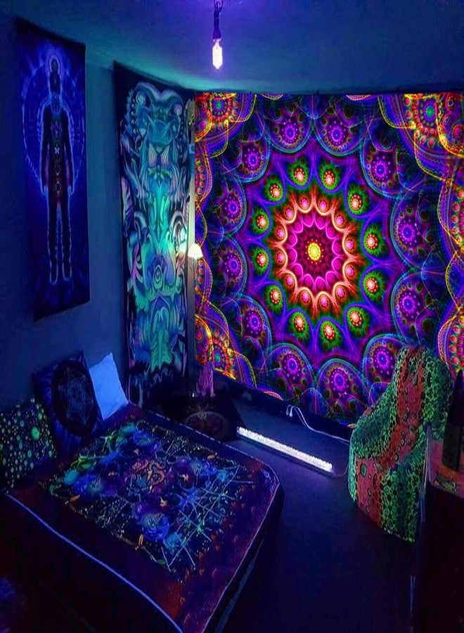 PSYHILAR Blacklight Trippy Mandala Tapestry, Boho Black Light Posters for Adults UV Reactive Room Decor for Bedroom Wall (60 x 50 Inches) - Image 3